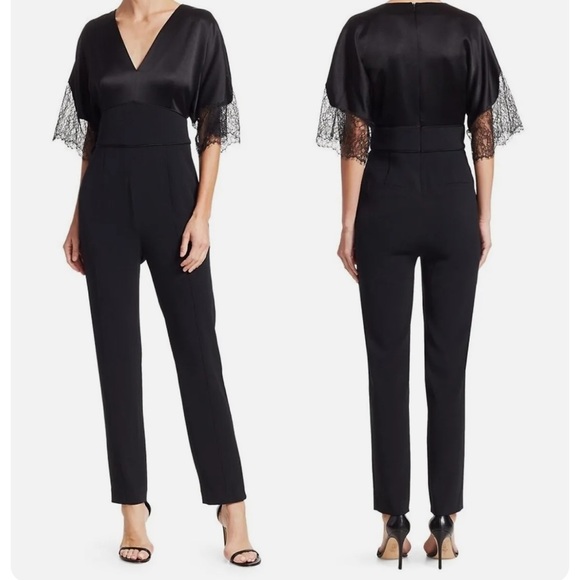 TANYA TAYLOR Leo Satin-Back Crepe Jumpsuit with Lace Trim